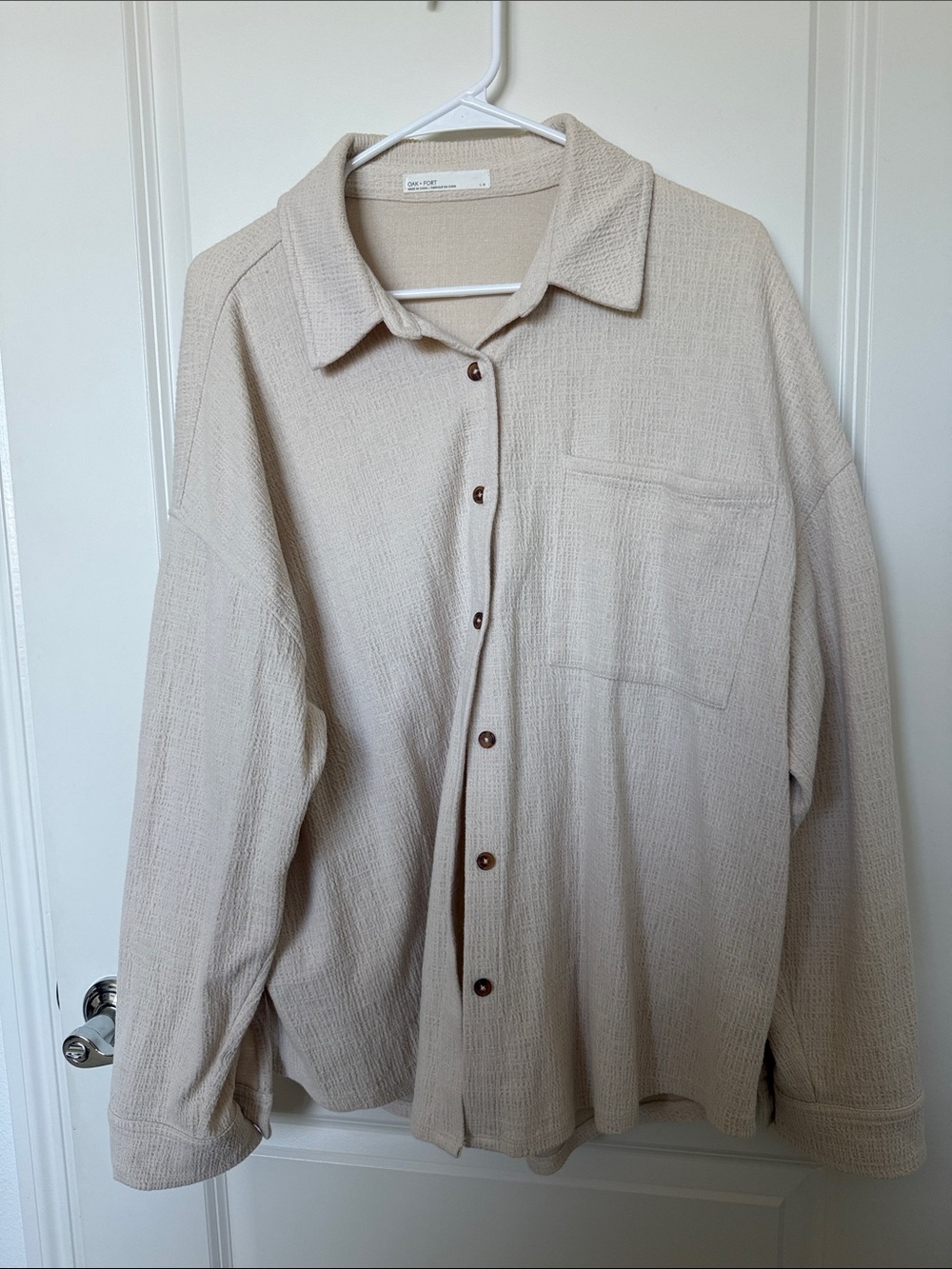 OAK + FORT Cream Textured Button-Front Shirt Jacket